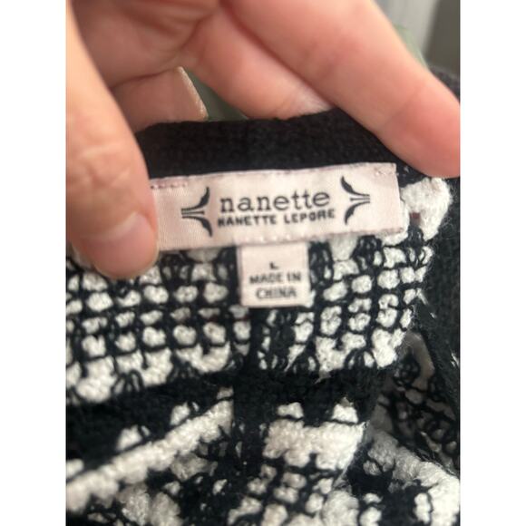 Nanette Lepore Nordic open knit black white cardigan button up grandmacore cozy - Picture 6 of 9